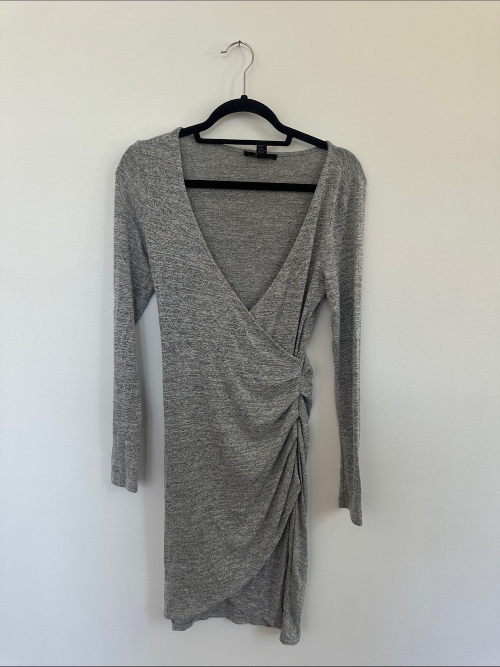 Forever 21 Heather Grey Long-Sleeve Wrap Ruched Dress